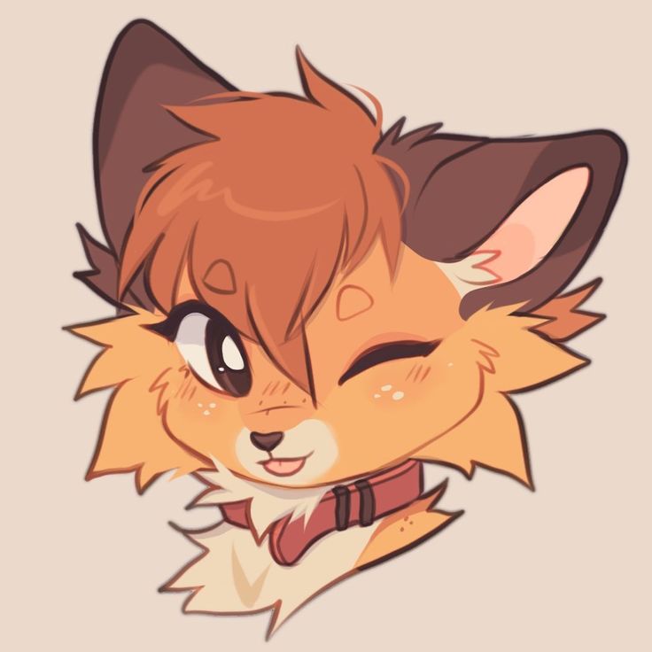 a drawing of a fox with big eyes and a collar around it's neck