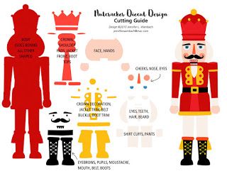 the nutcracker design guide is shown in red and yellow, with instructions for how to