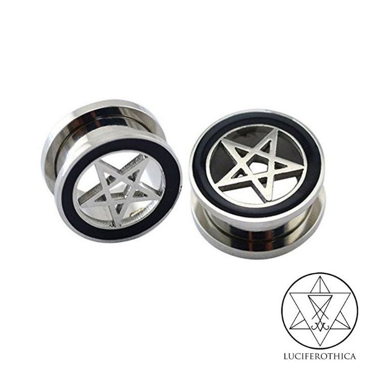 two metal plugs with an inverted pentagramil on the top and black spoke