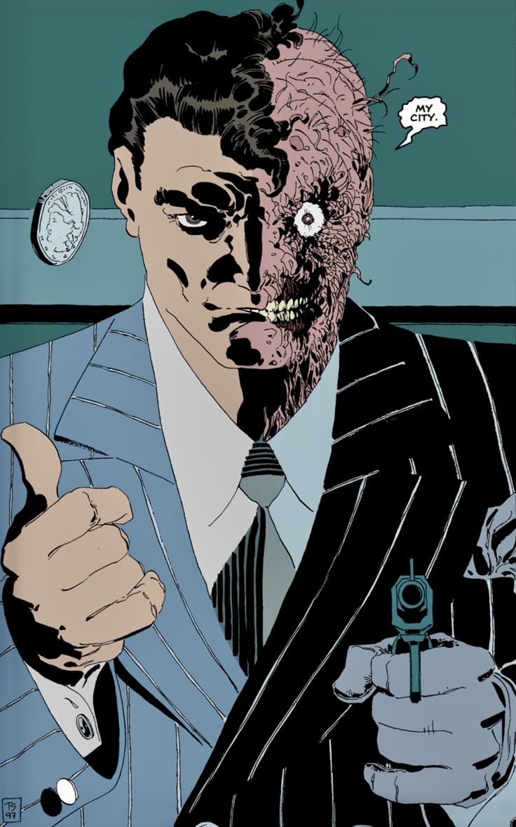 Two Face (The Long Halloween) by Tim Sale Tim Sale, Two Face Batman, The Long Halloween, Batman The Long Halloween, Under Your Spell, Two Face, Batman Begins, Dc Villains, Batman Universe