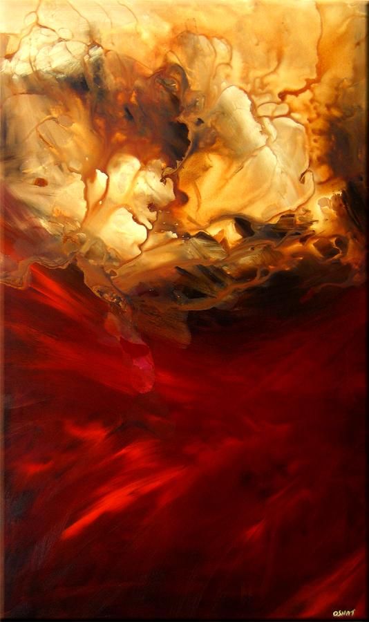 an abstract painting with red and yellow colors