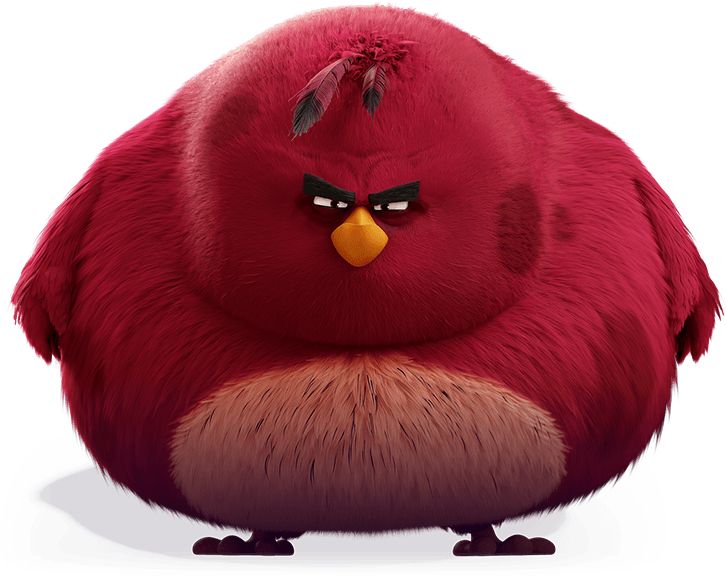 the angry birds character is sitting down in front of an orange background with red lettering