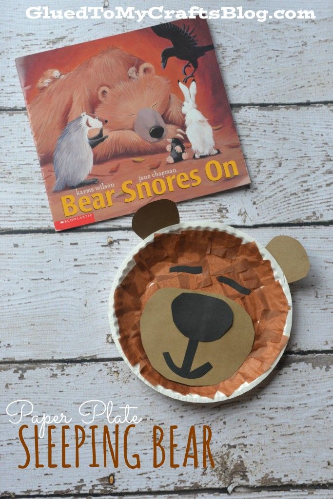 a paper plate with a bear on it next to a book about bears and other animals