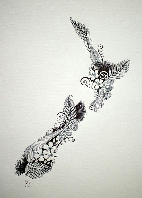 two birds flying in the sky with flowers and leaves on their wings, one is black and white