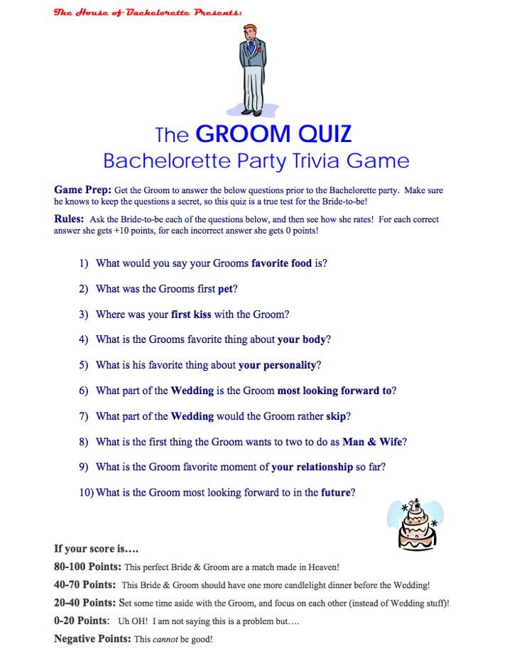 the groom quiz is shown with answers for what to put in it and how to use it