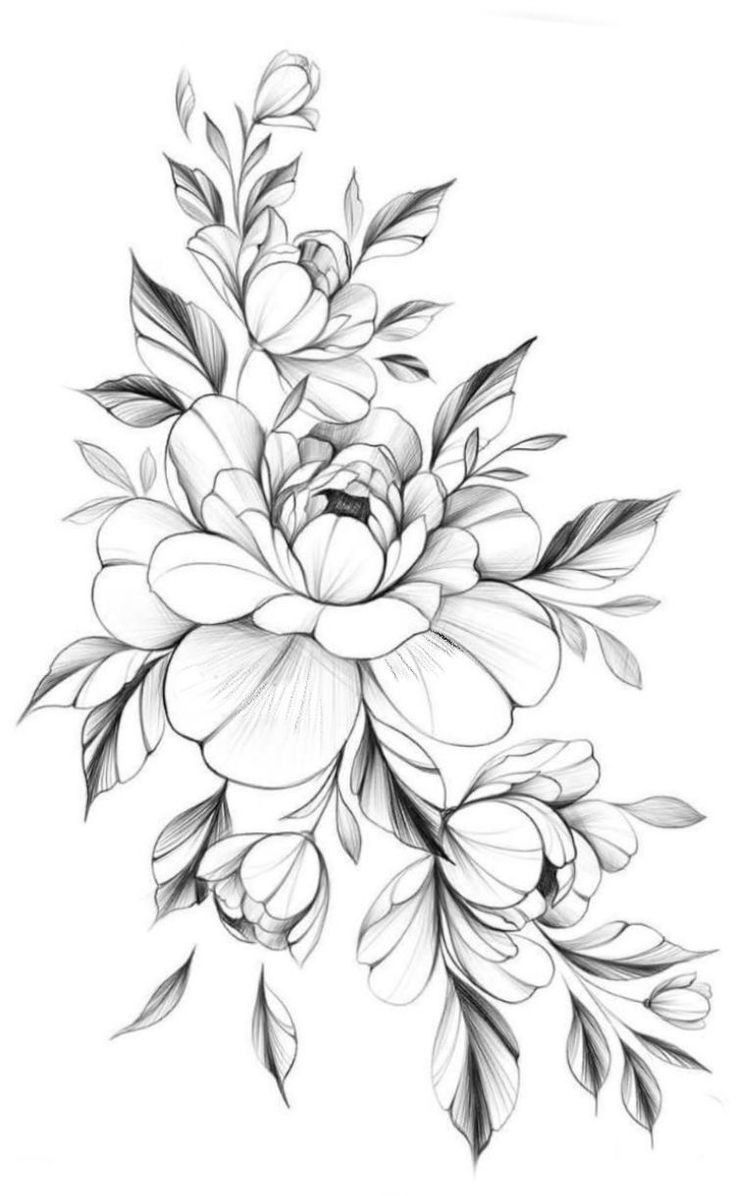 a black and white drawing of flowers