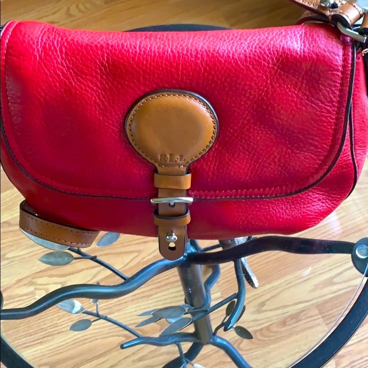 Cross Body Leather Bag. Red With Fabric Lining. Inside Zipper Pocket And Other Side Big Pocket. Magmatic Closure. Adjustable Strap In Tan Leather Drops 20” Max. Nwt. Ralph Lauren Bag, Ralph Lauren Bags, Big Pocket, Tan Leather, Saddle Bags, Cross Body, Zipper Pocket, Leather Bag, Adjustable Straps