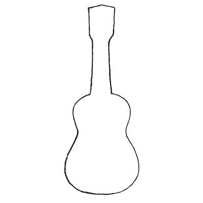 an acoustic guitar is shown in the shape of a guitar, which has been drawn by hand