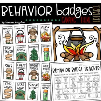 behavior badges for camping time with the words behavior badges and pictures to help students learn how to use them