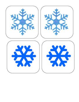 four snowflakes are shown in blue and white