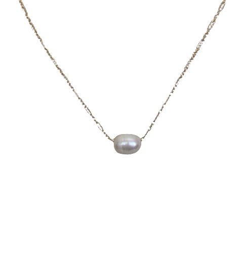 This elegant necklace showcases the timeless beauty of a single pearl delicately dangling from a dainty gold chain. The simplicity of the design highlights the natural allure of the pearl, creating a graceful and sophisticated piece. The necklace measures 16 inches in length, offering a classic and flattering fit around the neckline. Additionally, it can be adjusted to a shorter length of 15 inches, allowing you to wear it as a choker-style necklace for a more intimate and refined look. The sing Elegant Necklace With Baroque Pearl And Delicate Chain, Elegant Baroque Pearl Necklace With Delicate Chain, Classic Pearl Chain Necklace With Pearl Charm, Classic Pearl Necklaces With Delicate Chain, Classic Pearl Chain Necklace With Pearl Pendant, Classic Pearl White Necklace With Delicate Chain, Classic White Chain Necklace With Pearl Charm, Elegant Baroque Pearl Drop Necklace With Pearl Chain, Elegant Pearl White Chain Necklace With Delicate Chain