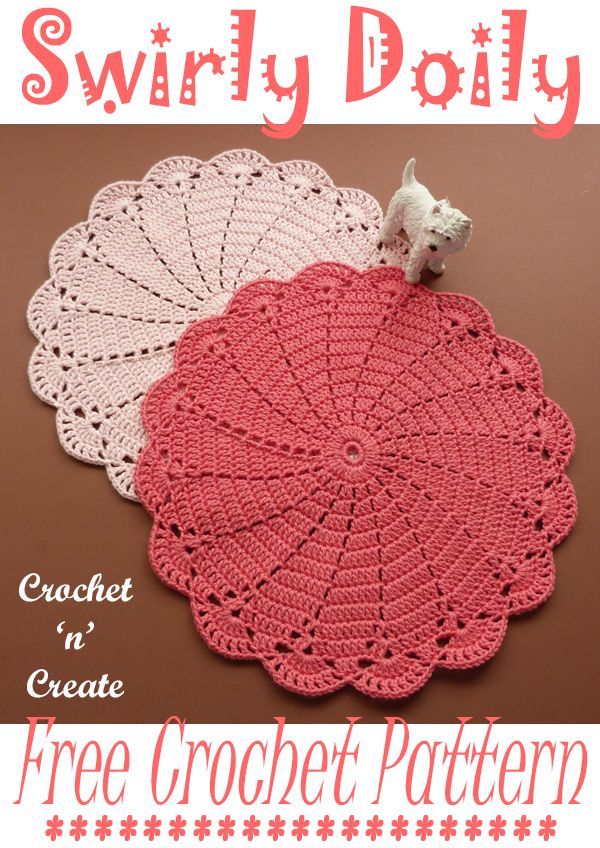 two crochet doily patterns on a brown background with the title saying, free crochet doily pattern