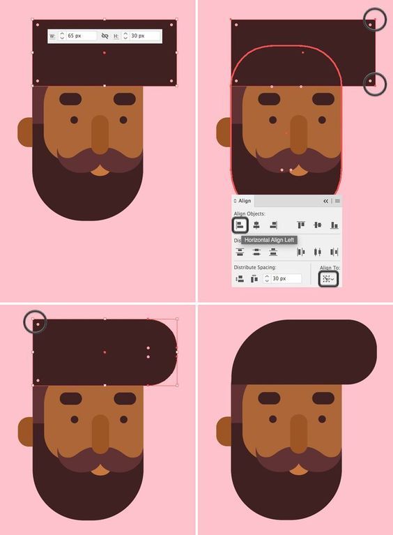 four different images of a man's face with beard and mustaches on it