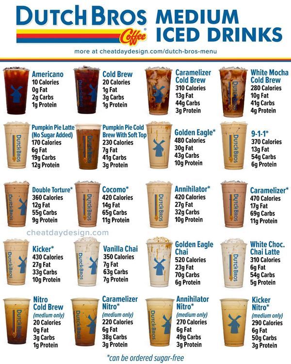 the dutch bros medium iced drinks are available in different flavors and sizes, with instructions for each