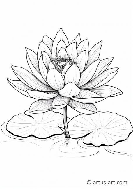 a black and white drawing of a lotus flower with lily pads on the water's surface