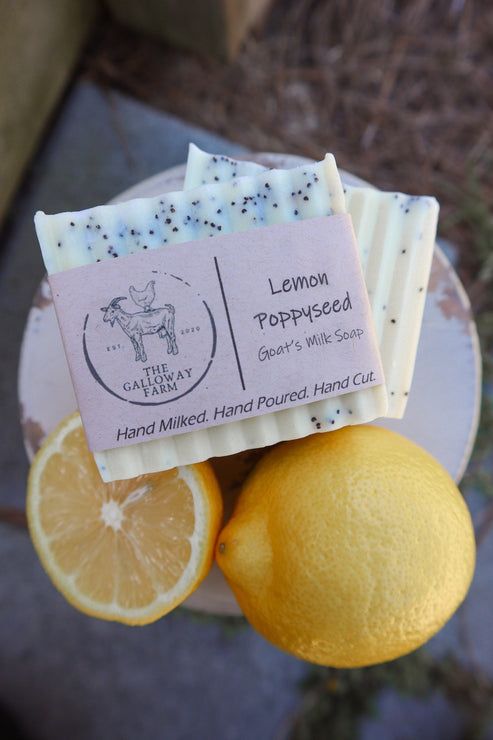 Lemon Poppyseed Goat's Milk Soap - Organic Ingredients - 3oz – The Galloway Farm Herbal Bath Recipes, Farm Instagram, Homemade Goat Milk Soap, Goat Milk Recipes, Easy Soap Recipes, Food Candles, Best Cleaning Products, Lemon Poppyseed, Soap Packaging