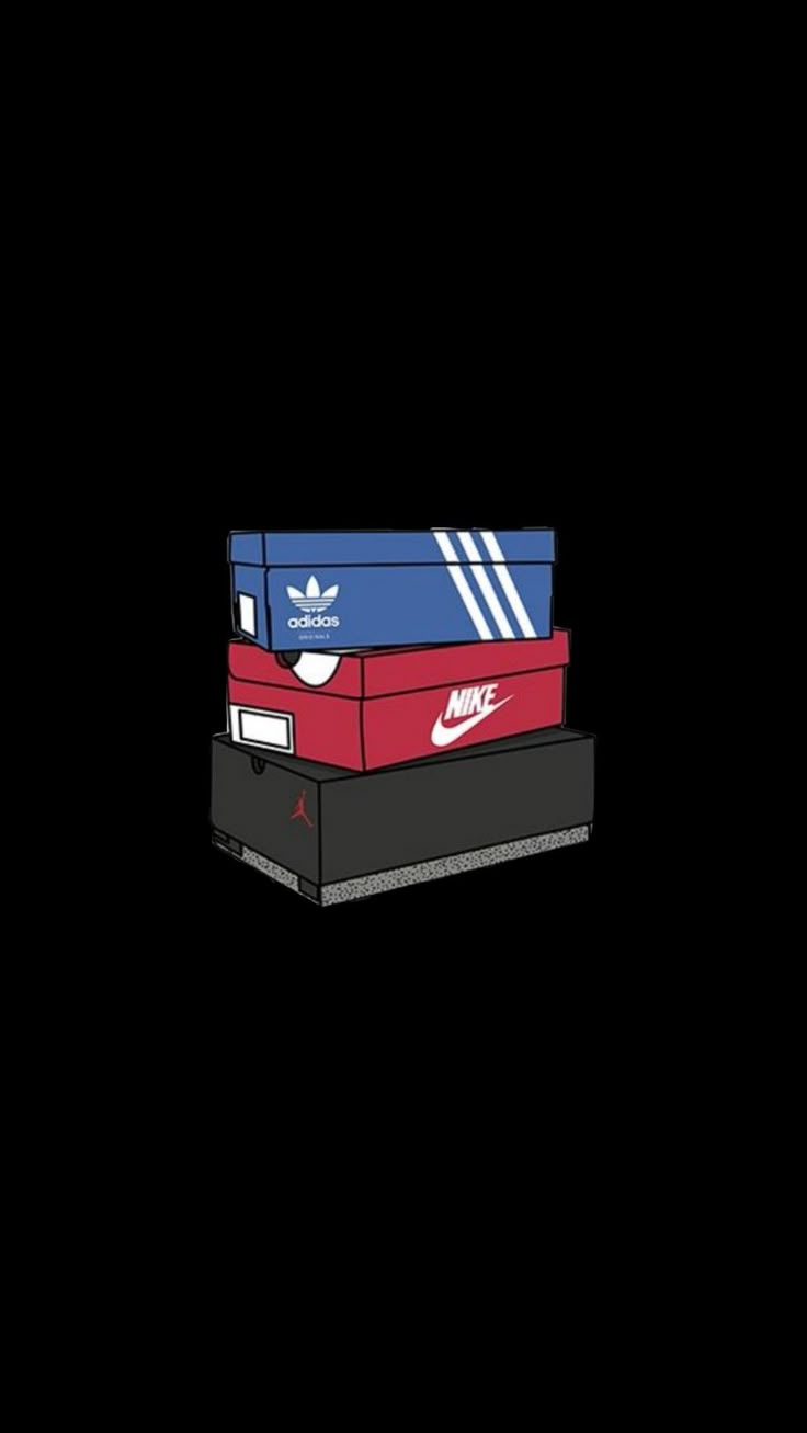 the adidas box is stacked on top of each other in red, white and blue