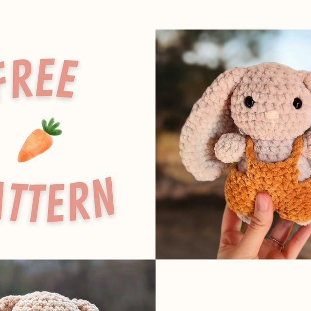 there is a crocheted bunny holding a carrot and the words free pattern below it