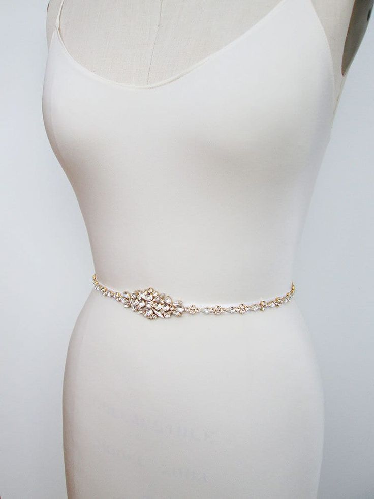 "This sparkly skinny bridal belt is made with top quality Swarovski crystals beaded on 3/8\" wide ribbon. The crystal section of the belt measures 26\" long and the center measures 1 1/4\" wide. The entire sash measures 150\" long. Available in gold, silver or rose gold finish and with satin or grosgrain ribbon. - For the photos of this belt in silver finish, please take a look here: https://www.etsy.com/listing/264161494/bridal-belt-swarovski-crystal-skinny?ref=shop_home_active_36 - For the pho Fitted Bridal Belt With Sashes For Party, Fitted Sashes Bridal Belt For Party, Elegant Rhinestone Bridal Belt For Bridesmaids, Fitted Rhinestone Bridal Belt For Wedding, Elegant Bridal Belt With Sashes For Bride, Elegant Bridal Belt For Bridesmaid, Silver Fitted Bridal Belt For Bridesmaid, Fitted Silver Bridal Belt For Bridesmaid, Wedding Belts With Sashes