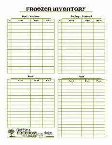 a printable freezer inventory sheet with the words freezer inventory written on it