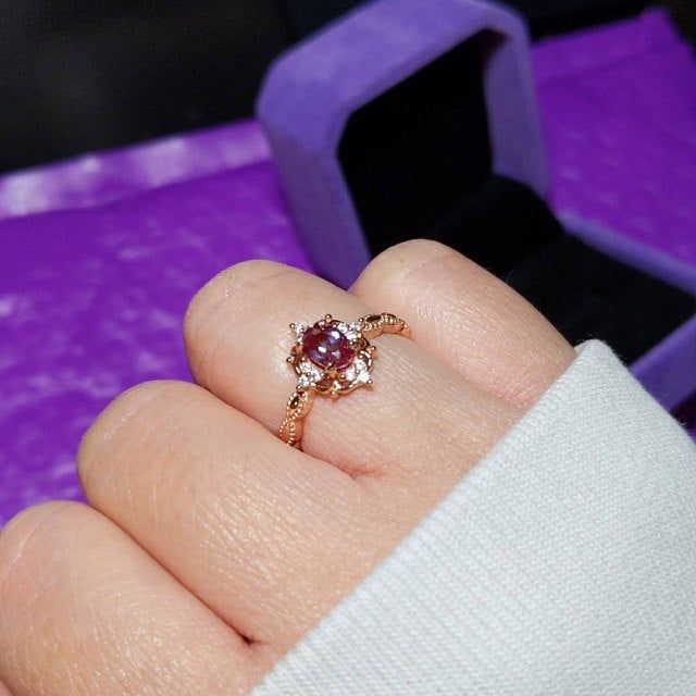 Vintage Alexandrite Ring 14k Rose Gold Vermeil Engagement | Etsy Rose Gold Diamond Promise Ring With Birthstone, Rose Gold Diamond Birthstone Ring For Promise, Rose Gold Flower Ring With Center Stone For Promise, Rose Gold Diamond Birthstone Ring Gift, Diamond Birthstone Jewelry For Proposal, Pink Gold Halo Setting Ring, Pink Gold Rings With Halo Setting, 14k Rose Gold Cluster Ring For Promise, 14k Rose Gold Fine Jewelry Rings