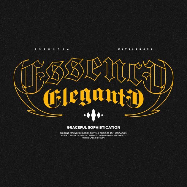 a black and yellow typeface with the words,'essorad elegance '