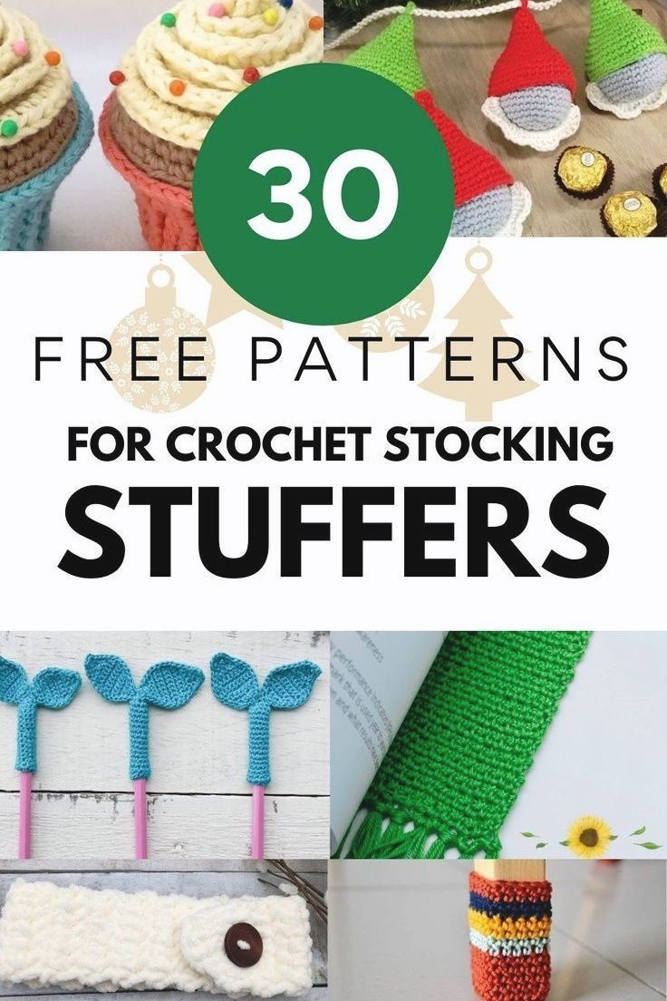 crochet stocking stuff with the title overlay that reads 30 free patterns for crochet stocking stuff