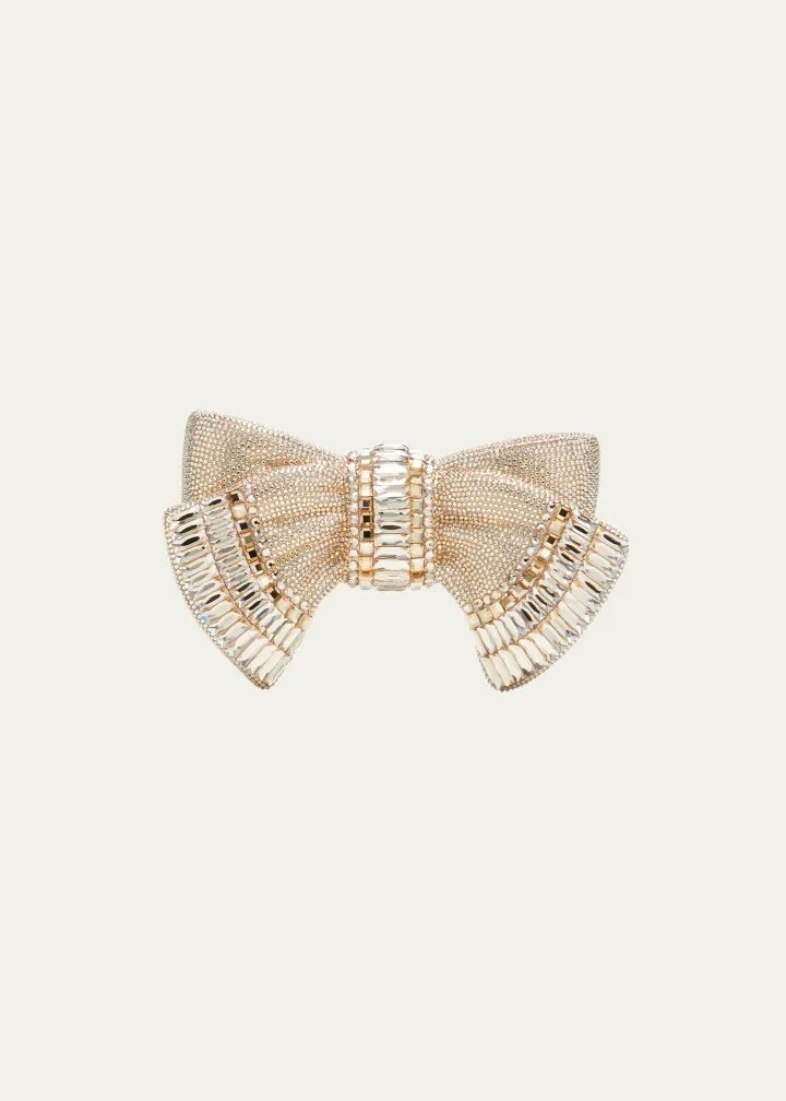 Judith Leiber Couture Bow Deco Crystal Minaudiere - Bergdorf Goodman Chic Evening Jewelry Brooch, Chic Evening Brooch Jewelry, Chic Brooch Jewelry For Parties, Chic Party Brooch Jewelry, Designer Embellished Jewelry For Parties, Designer Embellished Party Jewelry, Chic Evening Jewelry With Decorative Bow, Chic Formal Jewelry With Decorative Bow, Glamorous Evening Jewelry With Bow Detail