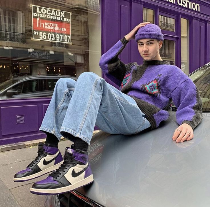 Colorful Outfits Men, Gamer Fashion, Denim Outfit Men, Dunks Outfit, Streetwear Fashion Men, Grunge Fits, Purple Streetwear, Urban Style Outfits, Outfit Streetwear