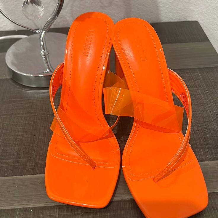 Nwot, Great Condition, Orange Heels. Trendy Orange Wedge Heels, Trendy Orange Synthetic Heels, Forever 21 Trendy Party Sandals, Forever 21 Trendy Round Toe Heels, Trendy Forever 21 Party Sandals, Forever 21 Party Sandals In Synthetic Material, Forever 21 Party Sandals, Trendy Orange Heels With Heel Strap, Forever 21 Casual Open Toe Heels