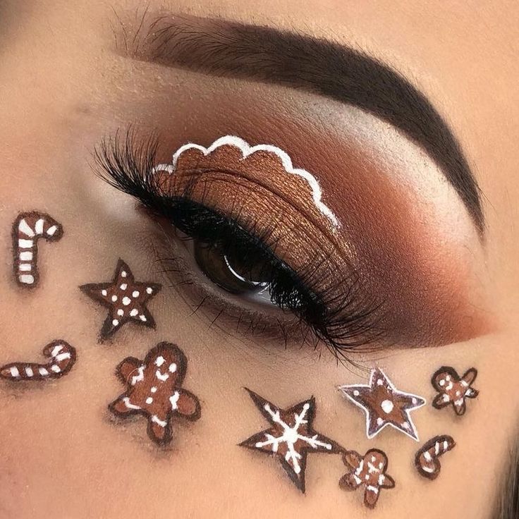 Brown Christmas Makeup, Makeup Looks Holiday, Mother Ginger Makeup Nutcracker, Christmas’s Makeup, Xmas Makeup Looks Simple, Christmas Inspired Makeup Looks, Christmas Makeup Aesthetic, Snowman Eye Makeup, Christmas Creative Makeup