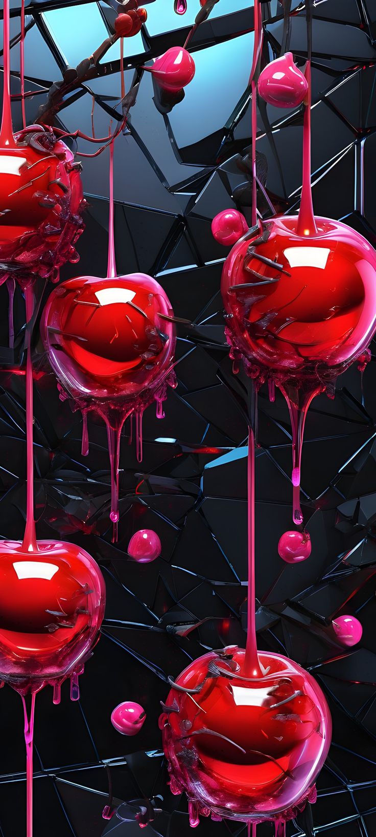 some pink liquid is dripping down from the ceiling and onto the walls in this artistic photo