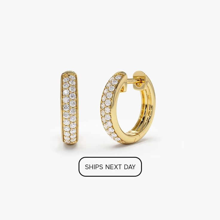 Diamond Huggie Hoop Earrings / 14k Gold Double Row Micro Pave Petite Diamond Huggie Hoop Earrings by Ferkos Fine Jewelry Features * Made to Order. * Gold Kt: 14K * Custom Gold Color: Rose Gold, Yellow Gold, White Gold * Inner Diameter: 10 MM * Outer Diameter: 12. 5 MM * Round Diamond: 44 pcs 1.25MM * Total CTW: 0.38 (pair) * Diamond Color-Clarity: G Color SI1 Clarity * Setting Type: Micro-Pave * Ready to Ship in 7-10 Business Days ▶ See more of our Diamond Earrings - http://etsy.me/2lyqVBP ▶ See our storefront here - http://etsy.me/2lUcVnH  ▶ All store sections here * Diamond Rings - http://etsy.me/2lwKUl8 * Diamond Earrings - http://etsy.me/2lyqVBP * Diamond Necklace - http://etsy.me/2mqa6O1 * Diamond Bracelets - http://etsy.me/2mVrAB5 * Diamond Wedding Rings - https://etsy.me/3YbpVq2 * G Gold 14k Pave Set Hoop Earrings, Halo Huggie Earrings In 14k Gold, Gold Huggie Earrings With Halo In Fine Jewelry Style, Gold Huggie Earrings With Halo Detail, Yellow Gold Huggie Diamond Earrings With Halo, Gold Halo Huggie Earrings Fine Jewelry, 14k Gold Huggie Halo Earrings, Yellow Gold Diamond Huggie Earrings With Halo, 14k Gold Halo Huggie Earrings