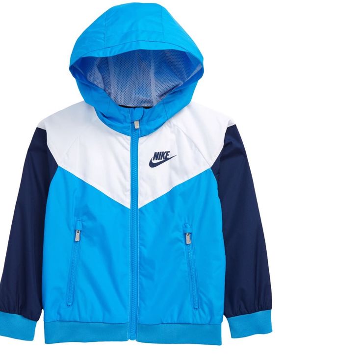 Nike Windrunner Water Resistant Hooded Jacket In Blue Hero Size: 4t Blue Nylon Track Jacket For Spring, Blue Sporty Nylon Outerwear, Blue Nylon Sportswear Outerwear, Blue Sportswear Outerwear For Spring, Blue Spring Sportswear Outerwear, Blue Sportswear Windbreaker For Spring, Blue Nylon Sportswear Windbreaker, Blue Sporty Hooded Outerwear, Blue Spring Sports Outerwear