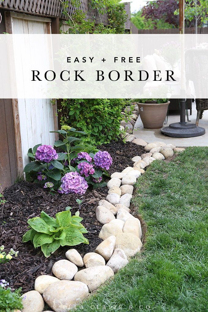 a rock garden with purple flowers in the middle and text overlay that reads easy and free rock border