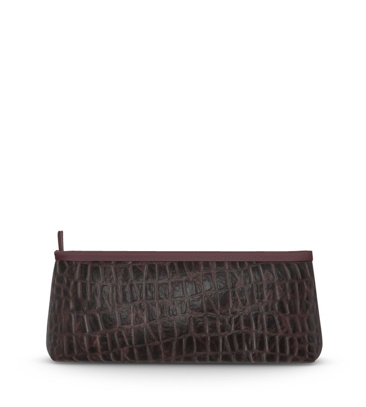 Croco Burgundy/Bordeaux Elegant Brown Cosmetic Bag With Zipper, Elegant Brown Cosmetic Bag With Zipper Pouch, Elegant On-the-go Cosmetic Bag, Elegant Brown Cosmetic Bag, Elegant Brown Cosmetic Bag For Everyday, Burgundy Rectangular Clutch For Travel, Burgundy Rectangular Travel Clutch, Travel Burgundy Rectangular Clutch, Rectangular Burgundy Clutch For Travel