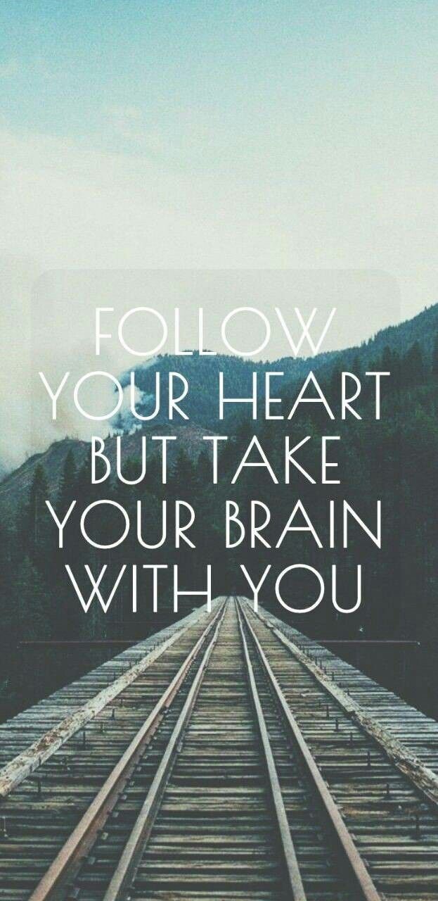 a train track with the words follow your heart, but take your brain with you