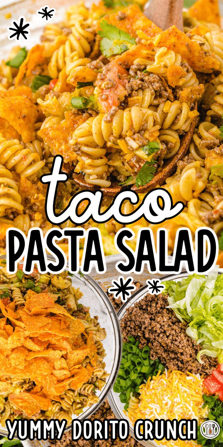 taco pasta salad with yummy tortilla crunch on the side