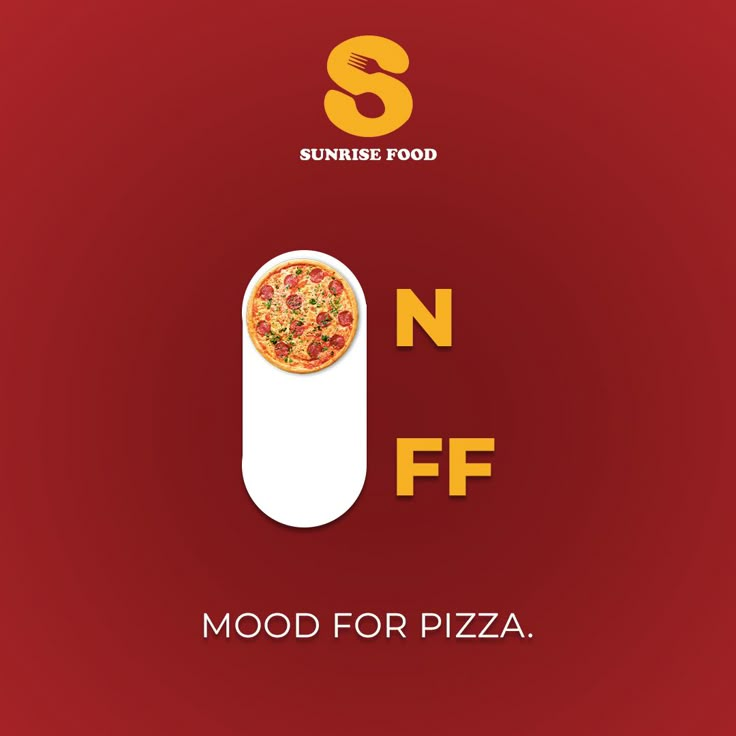 a pizza sitting on top of a piece of paper next to the words mood for pizza