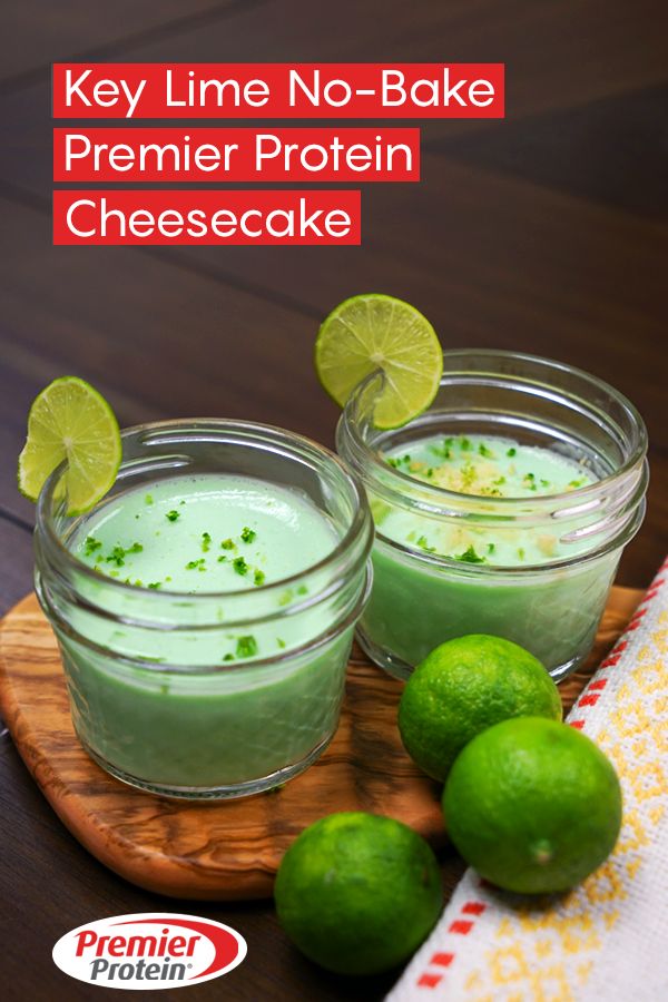 key lime no - bake pretzel protein cheesecake in small glass jars