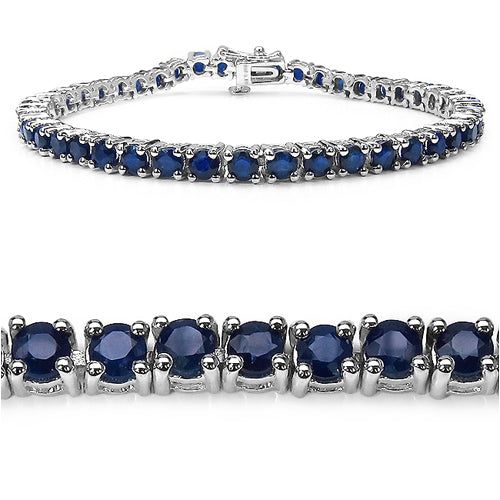 7.92 Carat Genuine Sapphire .925 Sterling Silver Bracelet Luxury Sapphire Bracelets, Luxury Round Sapphire Bracelet, Timeless Blue Lab-created Sapphire Jewelry, Classic Sapphire Bracelets For Formal Occasions, Timeless Blue Bracelet For Formal Occasions, Formal Royal Blue Round Jewelry, Sapphire Cubic Zirconia Bracelets, White Gold Tennis Bracelet With Gemstones, Formal Sapphire Round Bracelets