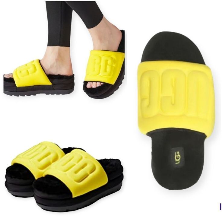 Brand New Without The Original Box Ugg Maxi Graphic Slide Women's Slide Slippers/Sandals In Yellow & Black, Size 8. Details (From The Website): Stretch Textile Upper With Bold Graphic Logo Detail Padded Foam Textile Lining 10mm Sheepskin Insole Eva Footbed Dual Density Eva Midsole, Textile Wrapped Midsole Eva Outsole 2.5" Platform Height Woven Label With Ugg Logo Please Visit My Store For More Items And Brands. Ugg Maxi Slide, Ugg Coquette, Ugg Dakota, Ugg Tasman Slippers, Shoes Ugg, Ugg Tasman, Slide Slippers, Suede Slippers, Nike Air Max Tn