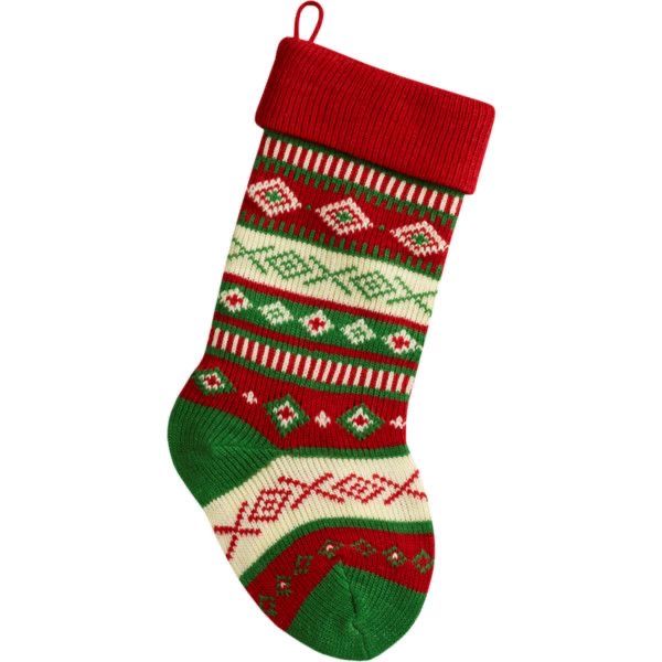 a red and green christmas stocking hanging on a white wall