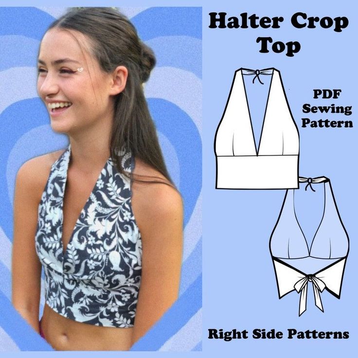 the halter crop top sewing pattern is designed for women and has an attached neck tie