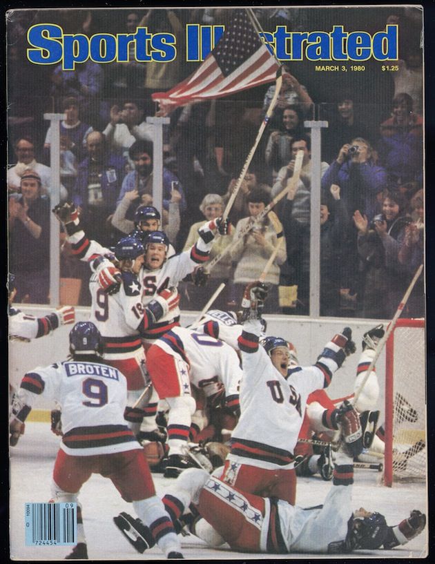 the cover of sports illustrated magazine with hockey players on the ice and an american flag