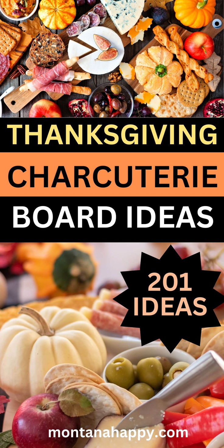 Two Photos of Thanksgiving Themed Charcuterie Boards. Text says, "Thanksgiving Charcuterie Board Ideas 201 Ideas montanahappy.com" Thanksgiving Charcuterie Board Ideas, Friendsgiving Appetizers, Thanksgiving Charcuterie Board, Friendsgiving Food Ideas, Thanksgiving Charcuterie, Thanksgiving Appetizers Easy, Friendsgiving Food, Thanksgiving Snacks, Charcuterie Board Ideas