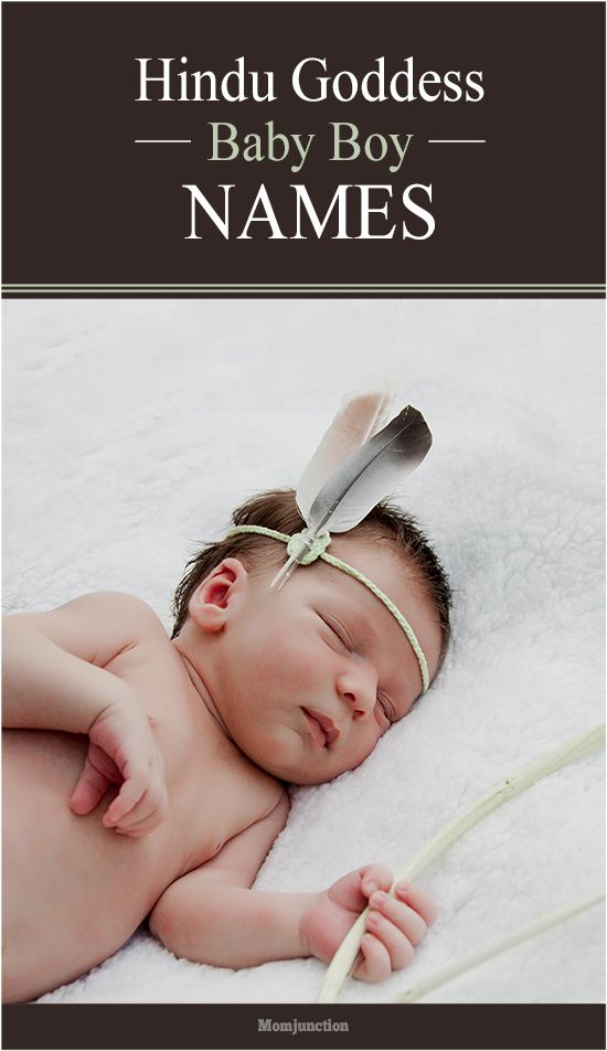 a baby is sleeping with a feather on its head and the words hindu goddess baby boy names above it