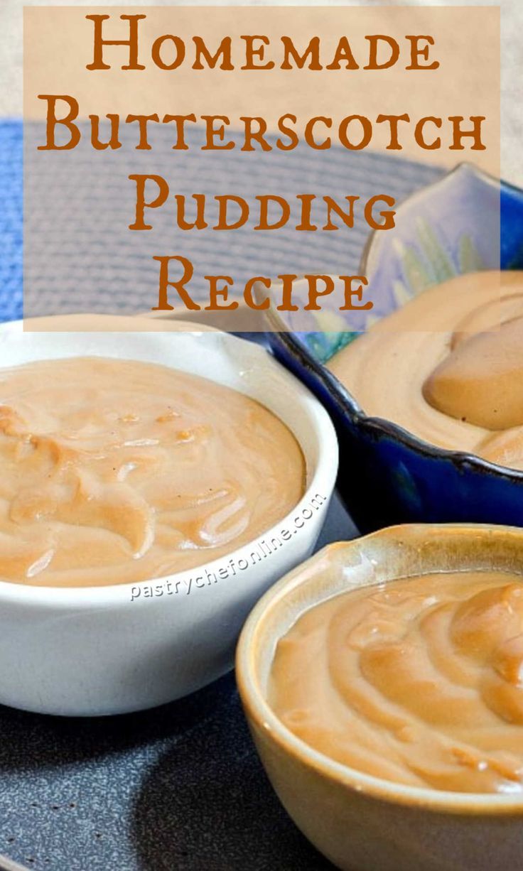 homemade butterscotch pudding recipe in two bowls