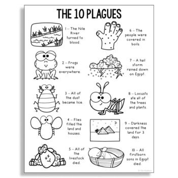 the ten plagues worksheet for kids with pictures and words on it in black and white