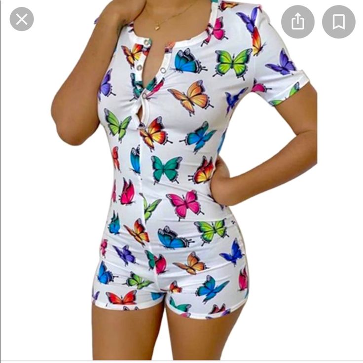 V Neck Butterfly Print Bodycon Short Onesie Small, Medium And Large Disney Bodysuit Women, Cheap Cartoon Print Bodysuit For Summer, Onesie Pajamas Women One Piece, Spring Printed Fitted Sleepwear, Fitted Printed Sleepwear For Spring, Fitted Printed Spring Sleepwear, Vacation Sleepwear With Short Sleeves, Trendy Fitted Sleepwear For Spring, Summer Fitted Sleepwear For Loungewear